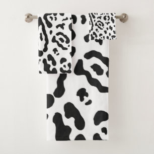Leopard, Schwarz/Weiß, Leopard Badhandtuch Set