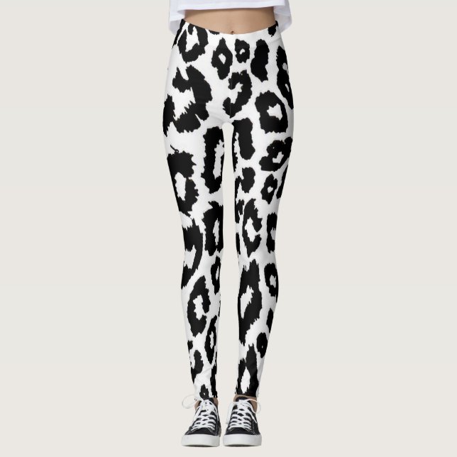 Leopard Schwarz-Weiß-Tierdruck Leggings (Vorderseite)