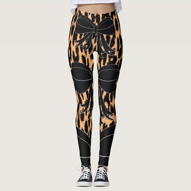 Leopard schwarze Bow Leggings (Vorderseite)