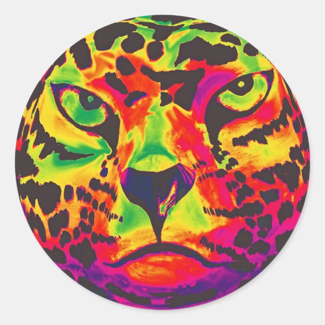 Leopard - Schwarzer Rücken, Regenbogenstil Runder Aufkleber (Vorderseite)