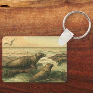 Leopard-Siegel, Vintage-Wassertiere Meeresleben Schlüsselanhänger