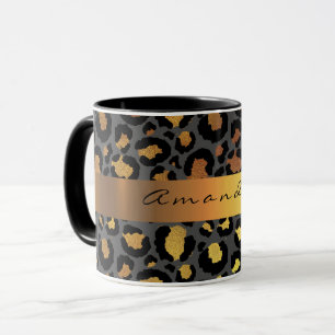 Leopard Skin Black Honey Gold Stripname Custom Tasse