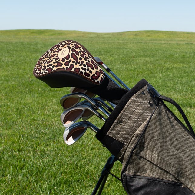 Leopard Skin Brown Cream Muster Mit Monogramm - Golf Headcover (In SItu)