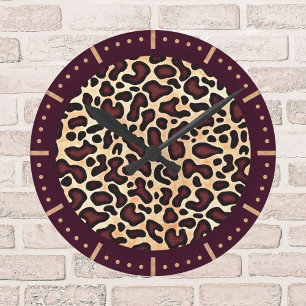 Leopard Skin Brown Cream Pattern - Runde Wanduhr