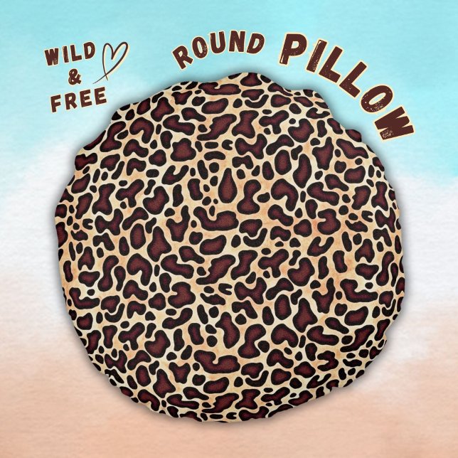 Leopard Skin Brown Cream Pattern - Rundes Kissen (Von Creator hochgeladen)