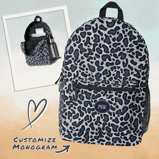 Leopard Skin Denim Grey Blue Pattern -  Printed Ba Bedruckter Rucksack (Von Creator hochgeladen)