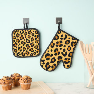 Leopard-Skin-Muster in Gold und Schwarz-Imitate dr Ofenhandschuh & Topflappen-Set