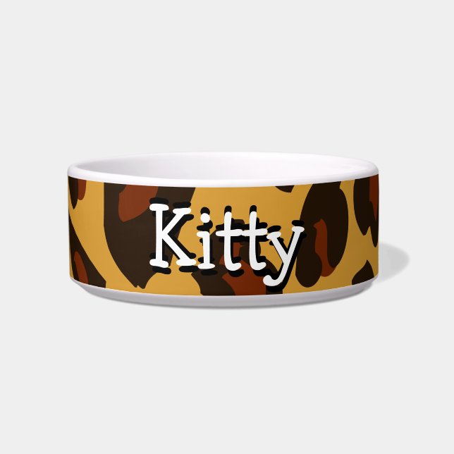 Leopard Skin Personalisiert Kitty Cat Bowl Napf (Vorderseite)