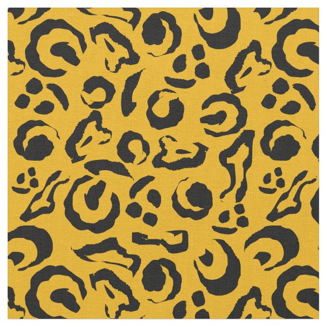 Leopard Skin Print Mustard Yellow Black Camouflage Stoff (Nahaufnahme)