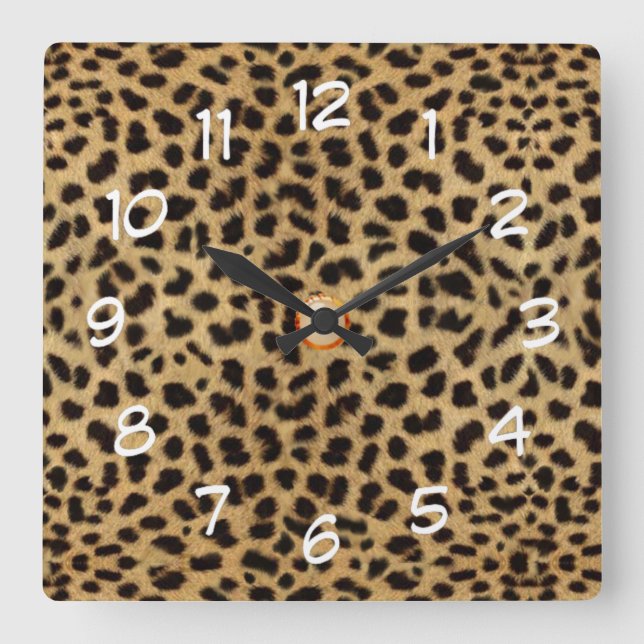 Leopard Skin Print Wild Clock Quadratische Wanduhr (Vorderseite)