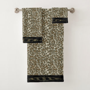 Leopard-Skin und Gold-Glitzer Badhandtuch Set