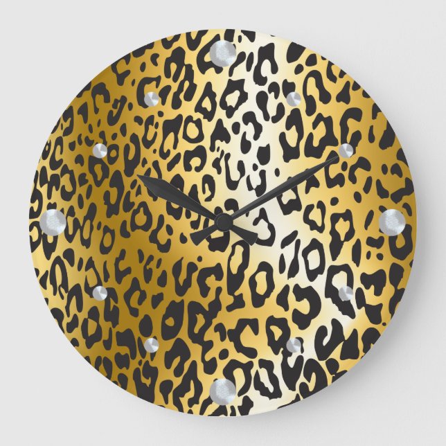 Leopard Skin Wall Clock Große Wanduhr (Vorderseite)