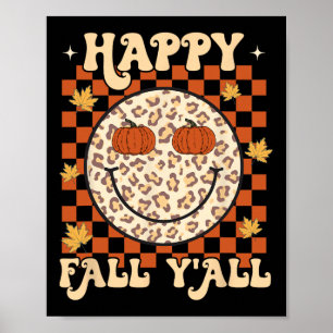 Leopard Smile Face Happy Fall Y'all Retro Groovy A Poster