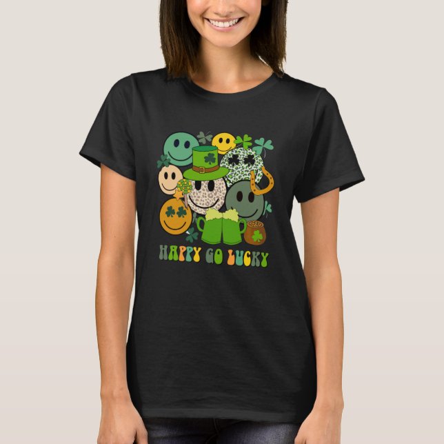 Leopard Smile Face Leprechaun Hat Happy Go Lucky S T-Shirt (Vorderseite)