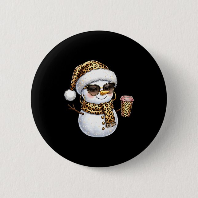 Leopard Snowman With Sungles Funny Christmas Women Button (Vorderseite)