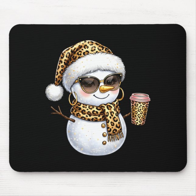 Leopard Snowman With Sungles Funny Christmas Women Mousepad (Vorne)