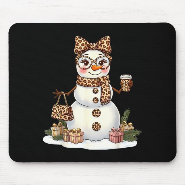 Leopard Snowman With Sungles Funny Christmas Women Mousepad (Vorne)