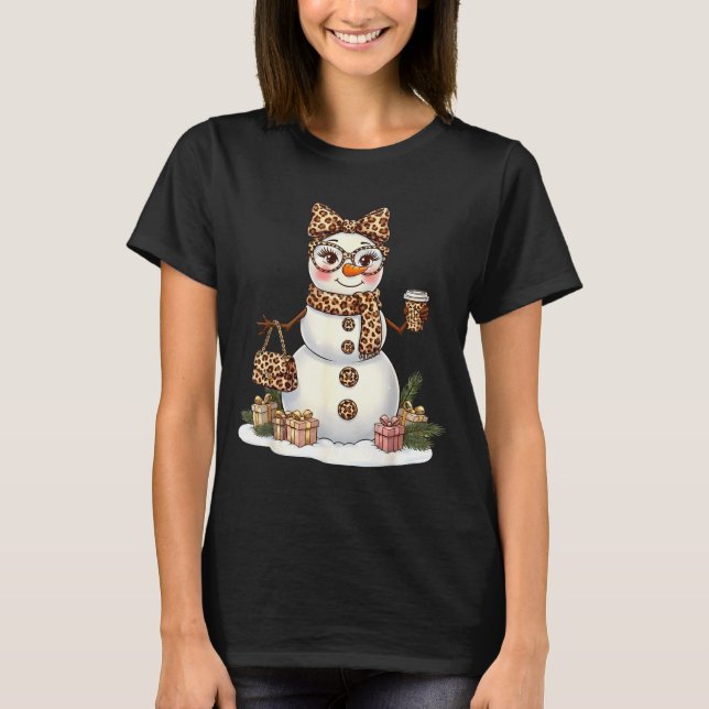 Leopard Snowman With Sungles Funny Christmas Women T-Shirt (Vorderseite)