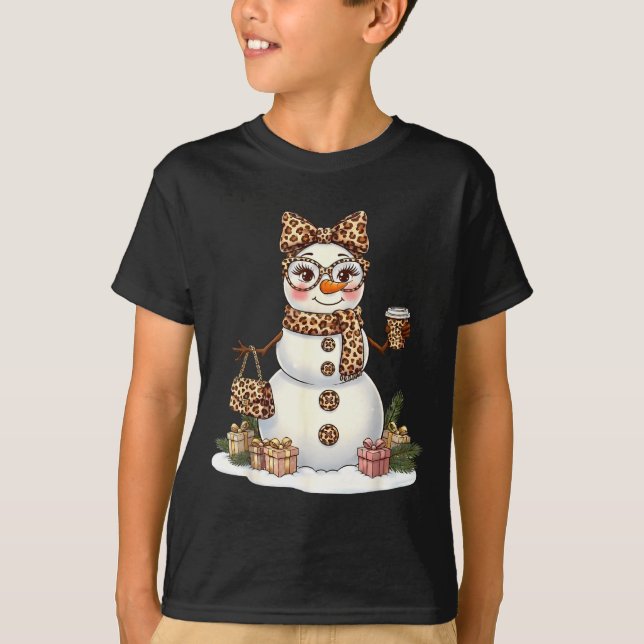 Leopard Snowman With Sungles Funny Christmas Women T-Shirt (Vorderseite)