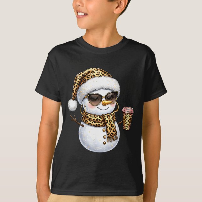 Leopard Snowman With Sungles Funny Christmas Women T-Shirt (Vorderseite)