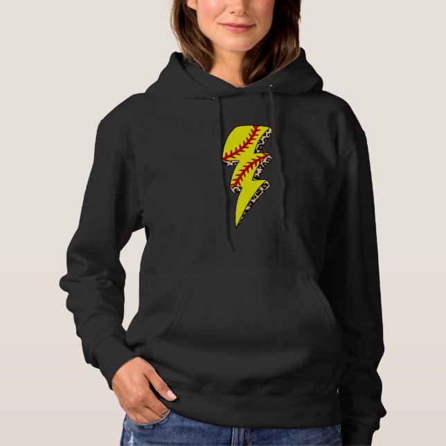 Leopard Softball Lightning Bolt Game Day Mama Moth Hoodie (Vorderseite)