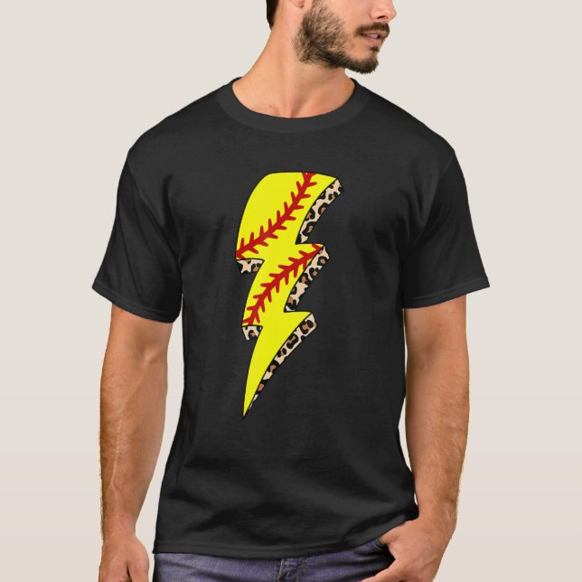 Leopard Softball Lightning Bolt Game Day Mama Moth T-Shirt (Vorderseite)