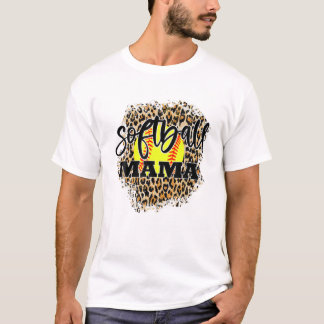 Leopard Softball Mama Funny Softball Mama Mother T-Shirt