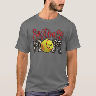 Leopard Softball Mama Softball Game Day Vibes Moth T-Shirt