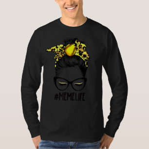 Leopard Softball Meme Life Messy Bun Game Day Moth T-Shirt