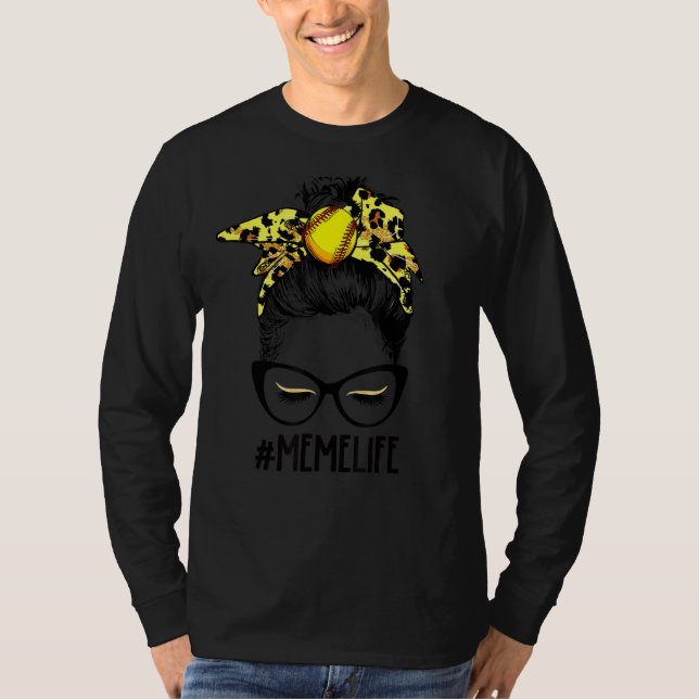 Leopard Softball Meme Life Messy Bun Game Day Moth T-Shirt (Vorderseite)