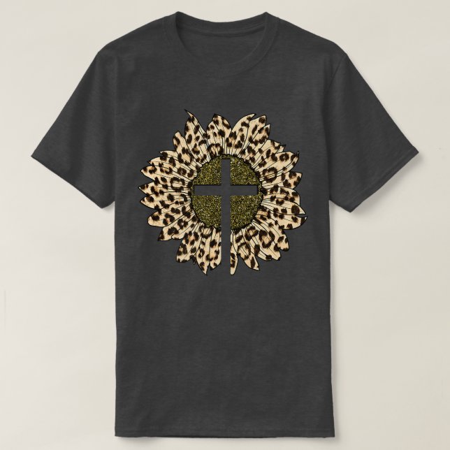 Leopard Sonnenblumen Frauen Leopard Printwerbung T-Shirt (Design vorne)