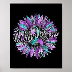 Leopard Sonnenblumen Krieger Aquamarin und Lila Se Poster