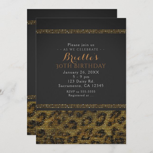 Leopard Sparkle Sequins Glam Chic Party Einladung (Vorne/Hinten)
