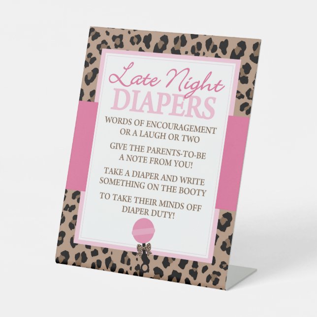 Leopard Späte Night Diapers Advice Baby Dusche Sockelschild (Vorderseite)