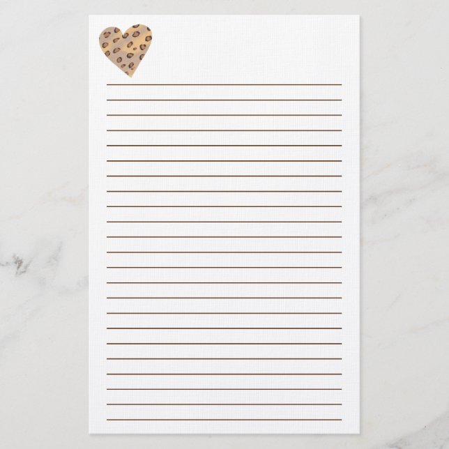 Leopard Sports Heart Lined Stationery Briefpapier (Vorderseite)