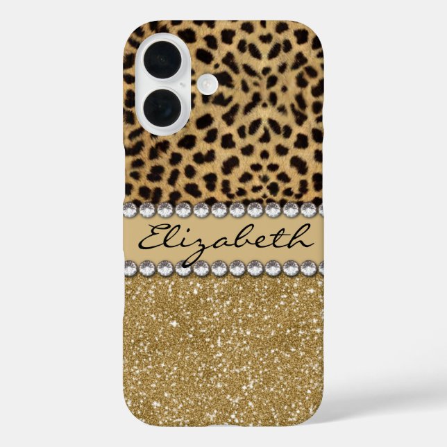 Leopard Spot Gold Glitter Rhinestone Case-Mate iPhone Hülle (Rückseite)
