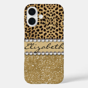 Leopard Spot Gold Glitter Rhinestone FOTO DRUCK iPhone 16 Hülle