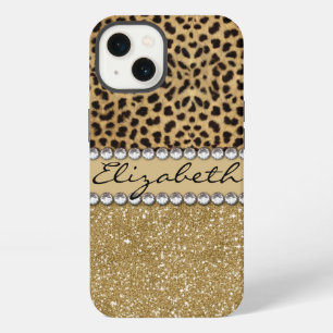 Leopard Spot Gold Glitter Rhinestone FOTO DRUCK iPhone 13 Hülle
