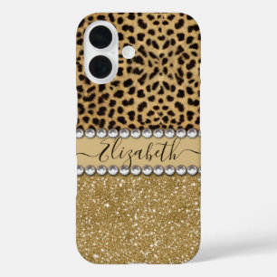 Leopard Spot Gold Glitter Rhinestone FOTO PRINT iPhone 16 Hülle