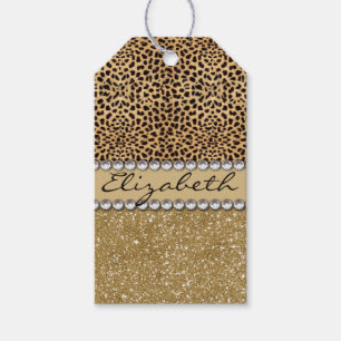 Leopard Spot Gold Glitter Rhinestone FOTO PRINT Geschenkanhänger