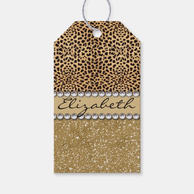 Leopard Spot Gold Glitter Rhinestone FOTO PRINT Geschenkanhänger (Vorderseite)