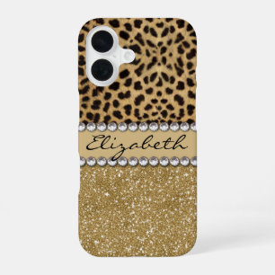 Leopard Spot Gold Glitter Rhinestone iPhone 16 Hülle