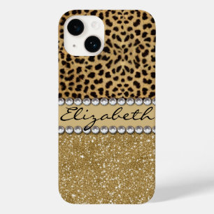 Leopard Spot Gold Glitzer Kristall Case-Mate iPhone 14 Hülle