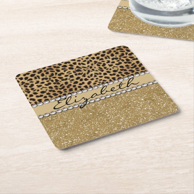 Leopard Spot Gold Glitzer Kristall FOTO PRINT Rechteckiger Pappuntersetzer (angewinkelt)