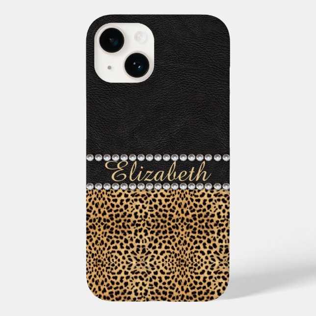 Leopard Spot Kristall Diamonds Monogram Case-Mate iPhone Hülle (Rückseite)