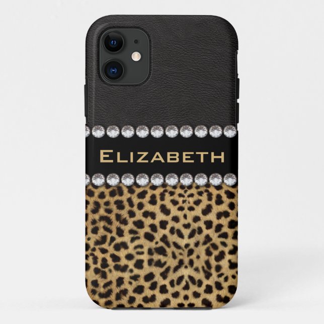 Leopard Spot Kristall Diamonds Monogram FOTO Case-Mate iPhone Hülle (Rückseite)