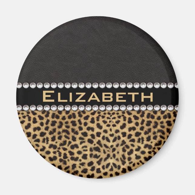 Leopard Spot Kristall Diamonds Monogram FOTO Magnet (Vorne)