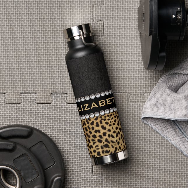 Leopard Spot Kristall Diamonds Monogram Trinkflasche (Fitnessstudio)
