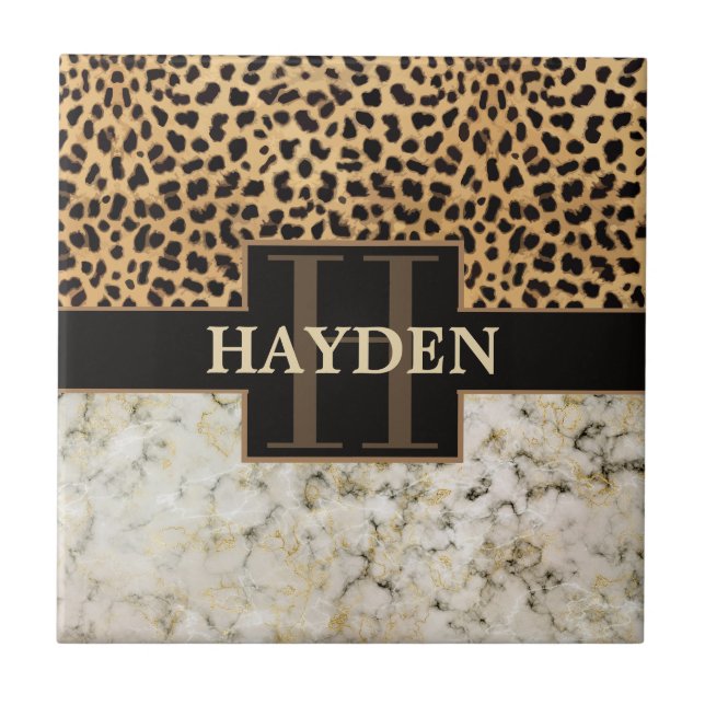 Leopard Spot Marble Monogram Fliese (Vorderseite)