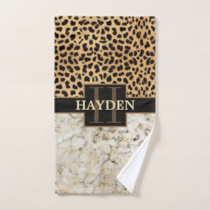 Leopard Spot Marmor Monogramm Name Handtuch